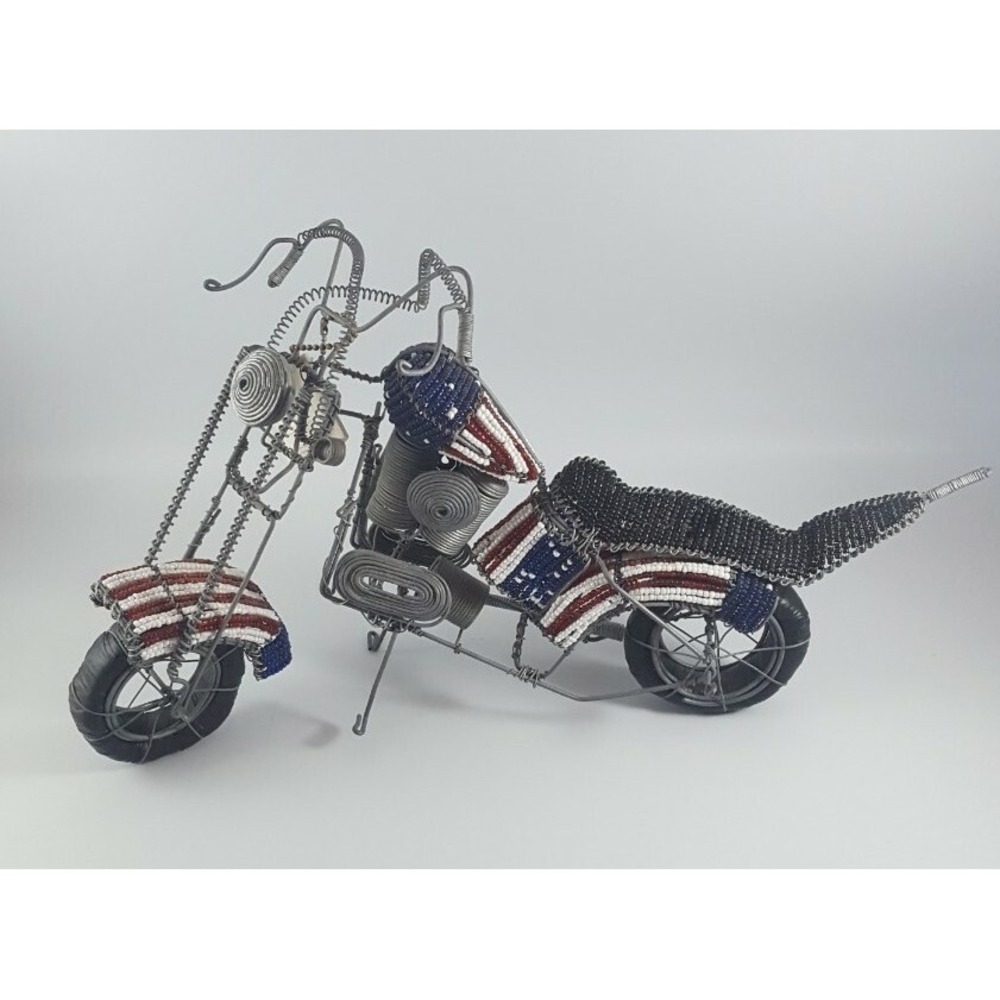 Grass Roots Creations Rustic Americana Motorcycle Beadworks Red White Blue